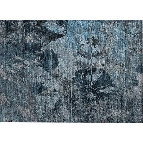 Blue and Dark Blue Floral Washable Non Skid Indoor Outdoor Area Rug Photo 1