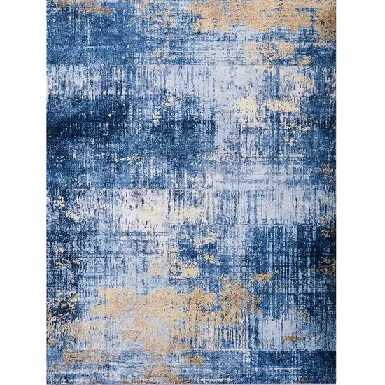 Blue and Gold Abstract Printed Washable Non Skid Area Rug Photo 2