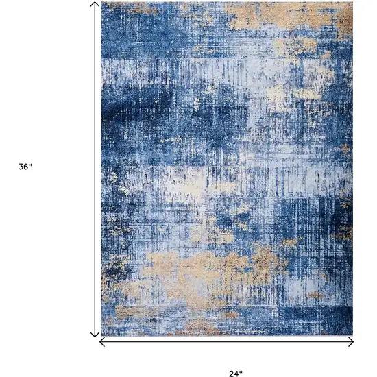 Blue and Gold Abstract Printed Washable Non Skid Area Rug Photo 3