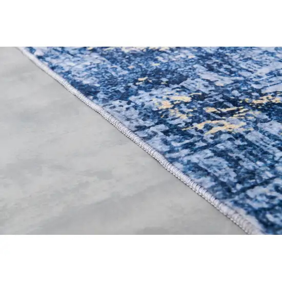 Blue and Gold Abstract Printed Washable Non Skid Area Rug Photo 7