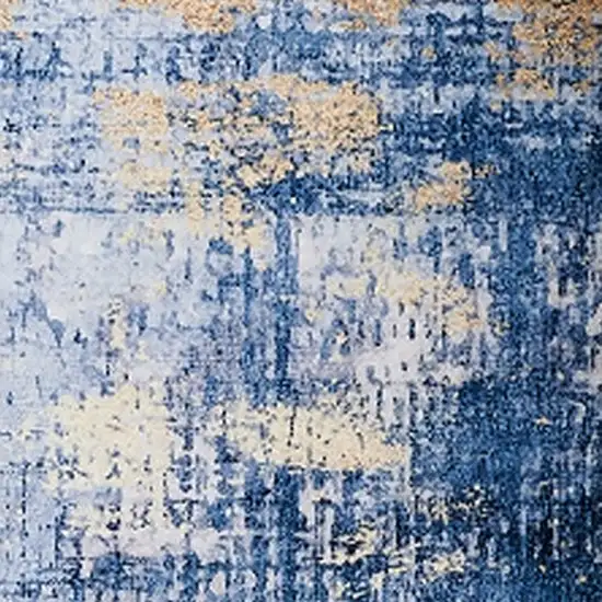 Blue and Gold Abstract Printed Washable Non Skid Area Rug Photo 5