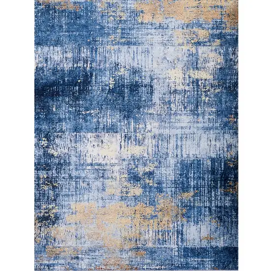 Blue and Gold Abstract Printed Washable Non Skid Area Rug Photo 2