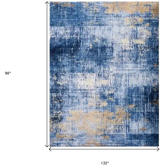 Blue and Gold Abstract Printed Washable Non Skid Area Rug Photo 3