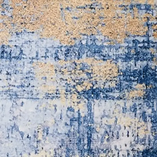 Blue and Gold Abstract Shag Printed Washable Non Skid Area Rug Photo 4