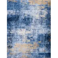Photo of Blue and Gold Abstract Shag Printed Washable Non Skid Area Rug