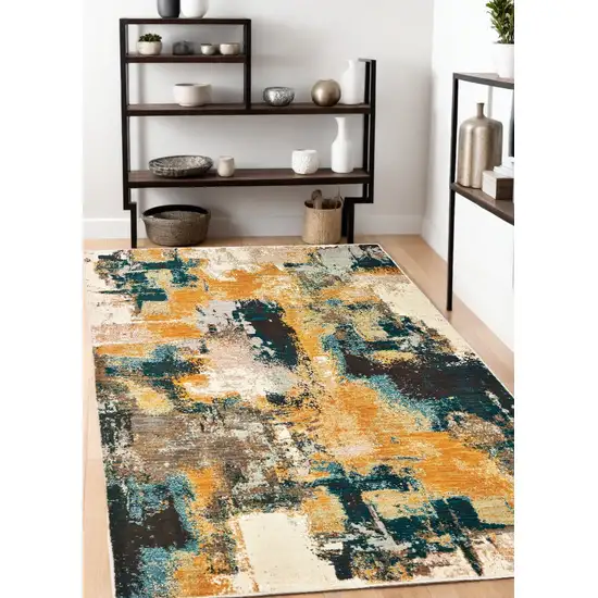 Blue And Gold Abstract Strokes Area Rug Photo 1