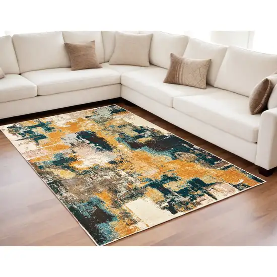 Blue And Gold Abstract Strokes Area Rug Photo 1