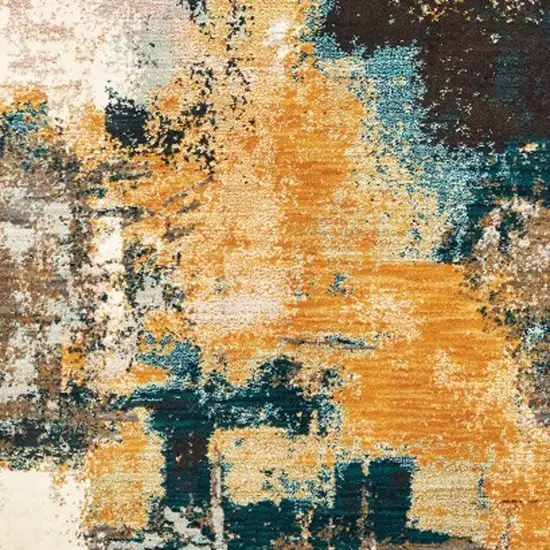 Blue and Gold Abstract Strokes Area Rug Photo 3