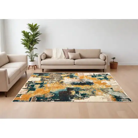 Blue And Gold Abstract Strokes Area Rug Photo 1