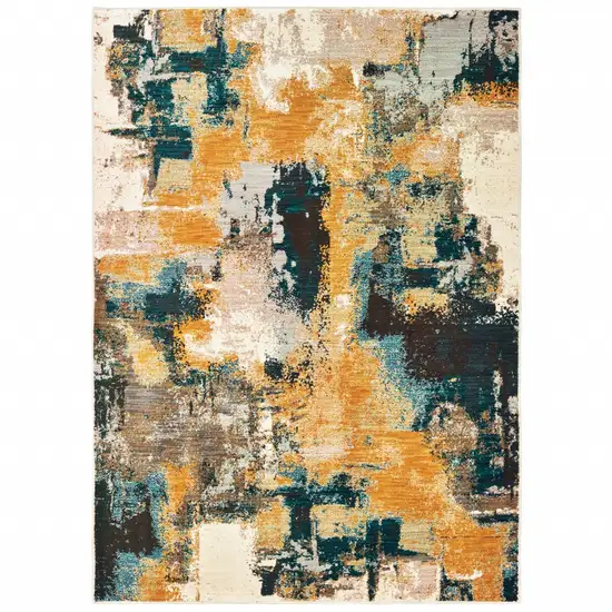 Blue and Gold Abstract Strokes Area Rug Photo 1