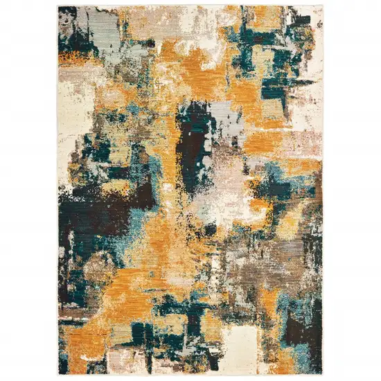Blue and Gold Abstract Strokes Area Rug Photo 4