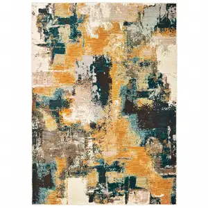 Photo of Blue and Gold Abstract Strokes Area Rug