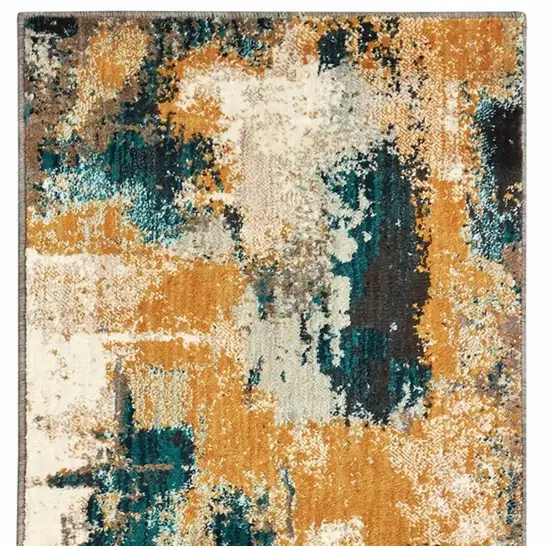 Blue and Gold Abstract Strokes Runner Rug Photo 4