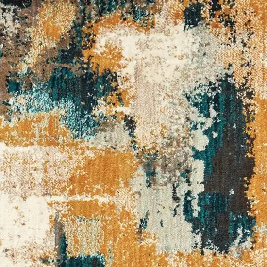 Blue and Gold Abstract Strokes Runner Rug Photo 3