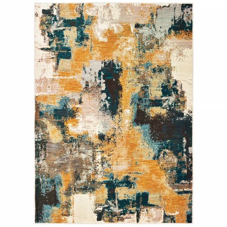 Blue and Gold Abstract Strokes Scatter Rug Photo 1