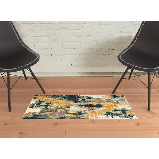 Blue and Gold Abstract Strokes Scatter Rug Photo 3