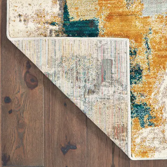 Blue and Gold Abstract Strokes Scatter Rug Photo 4