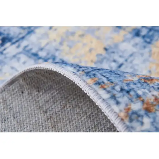 Blue and Gold Abstract Washable Non Skid Area Rug Photo 6