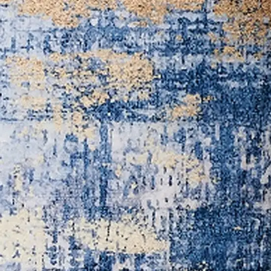 Blue and Gold Abstract Washable Non Skid Area Rug Photo 4