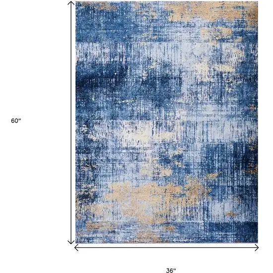 Blue and Gold Abstract Washable Non Skid Area Rug Photo 3