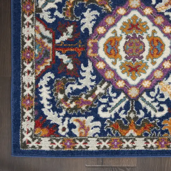 Blue and Gold Intricate Runner Rug Photo 2