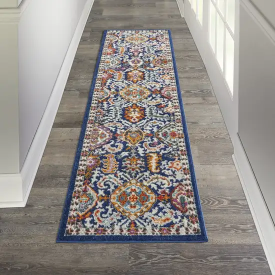 Blue and Gold Intricate Runner Rug Photo 6