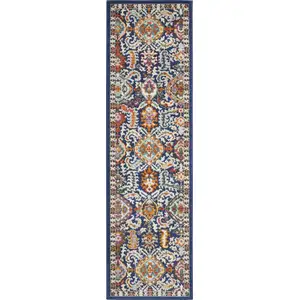 Photo of Blue and Gold Intricate Runner Rug