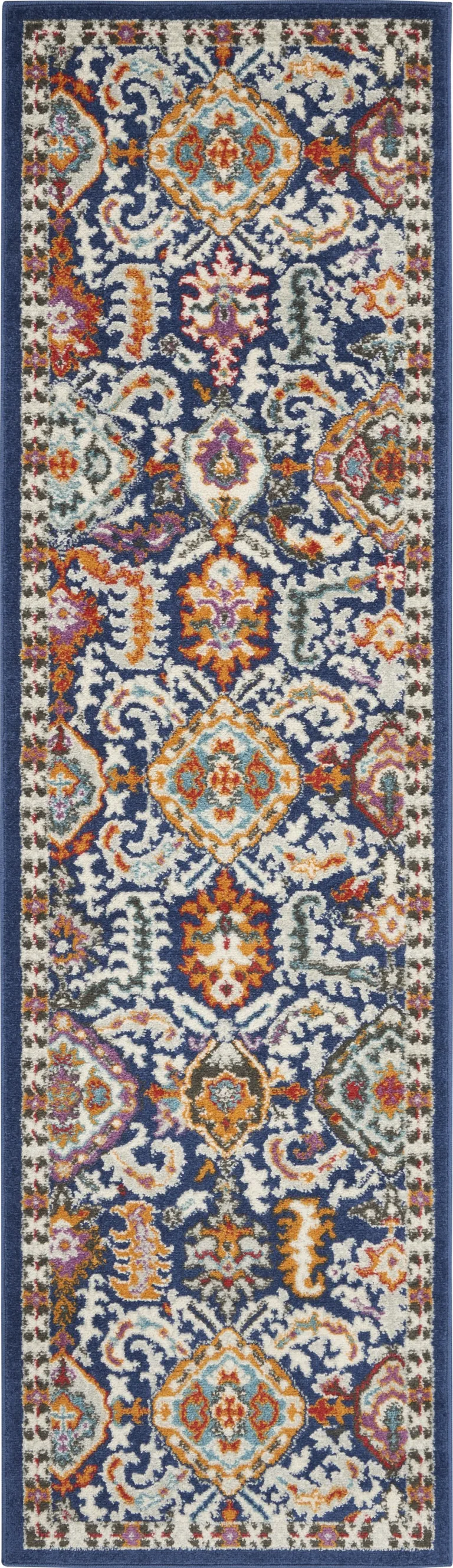 Blue and Gold Intricate Runner Rug Photo 1