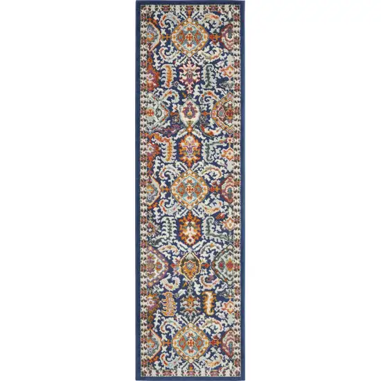 Blue and Gold Intricate Runner Rug Photo 1