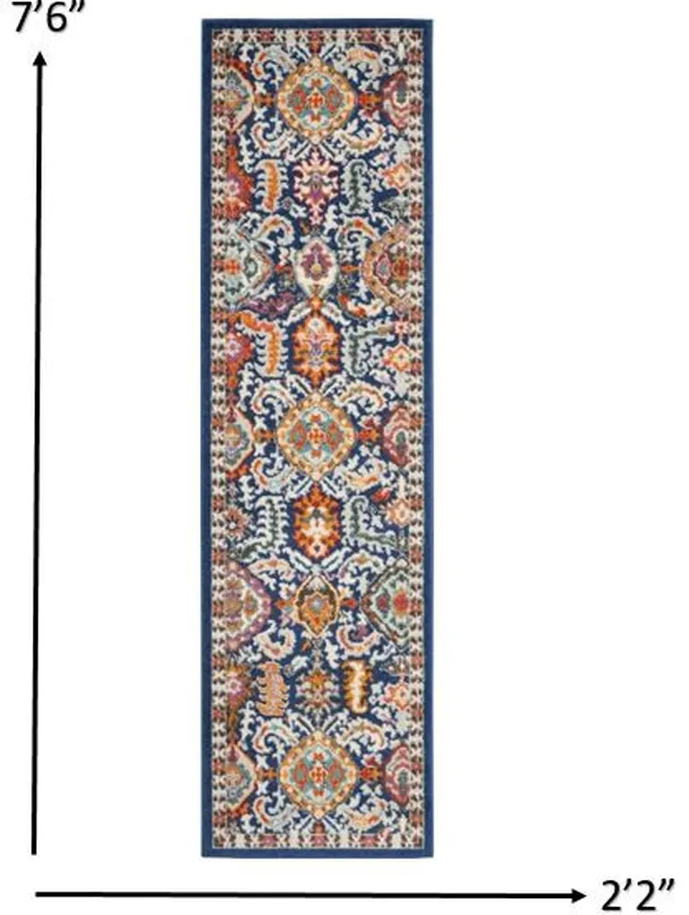 Blue and Gold Intricate Runner Rug Photo 5