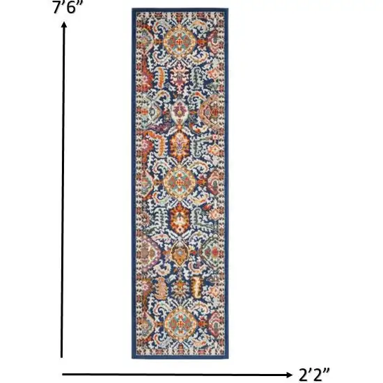 Blue and Gold Intricate Runner Rug Photo 5