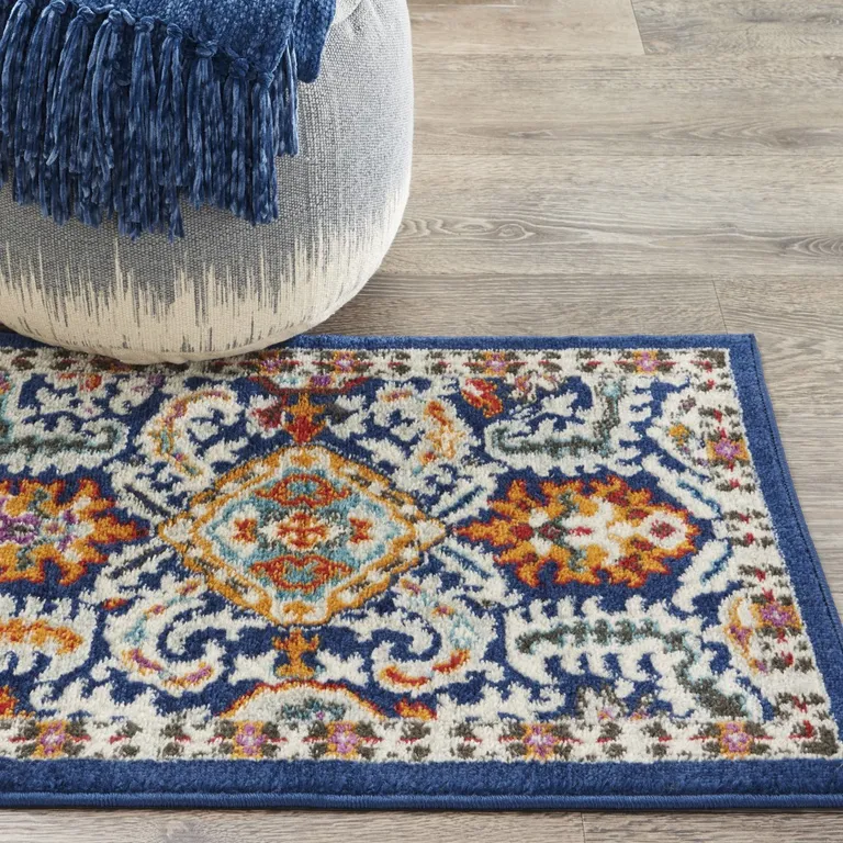 Blue and Gold Intricate Scatter Rug Photo 4