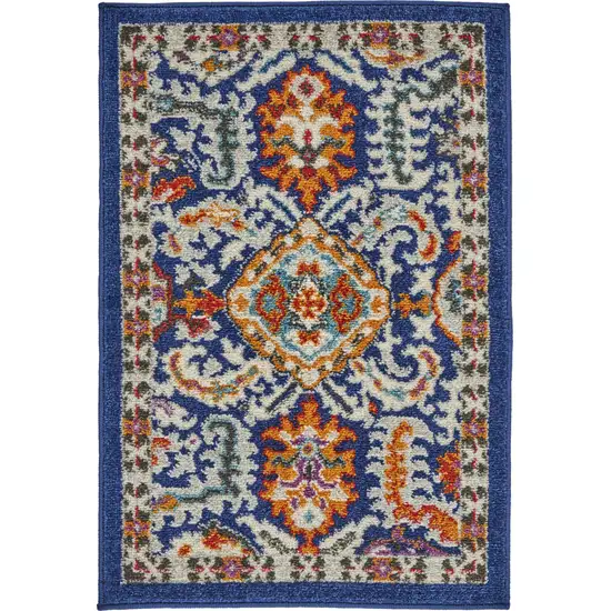 Blue And Ivory Power Loom Area Rug Photo 2