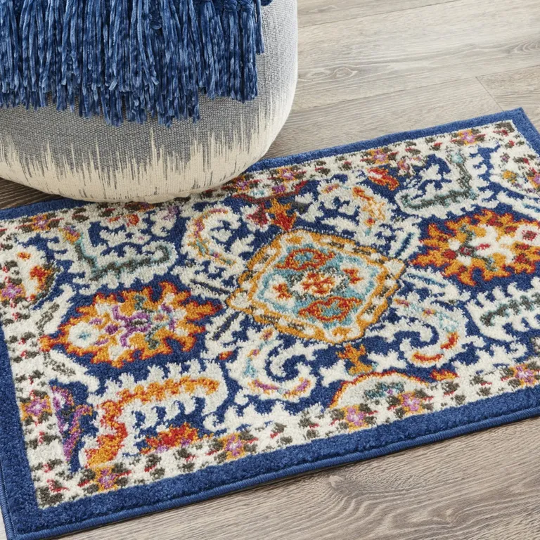 Blue and Gold Intricate Scatter Rug Photo 5