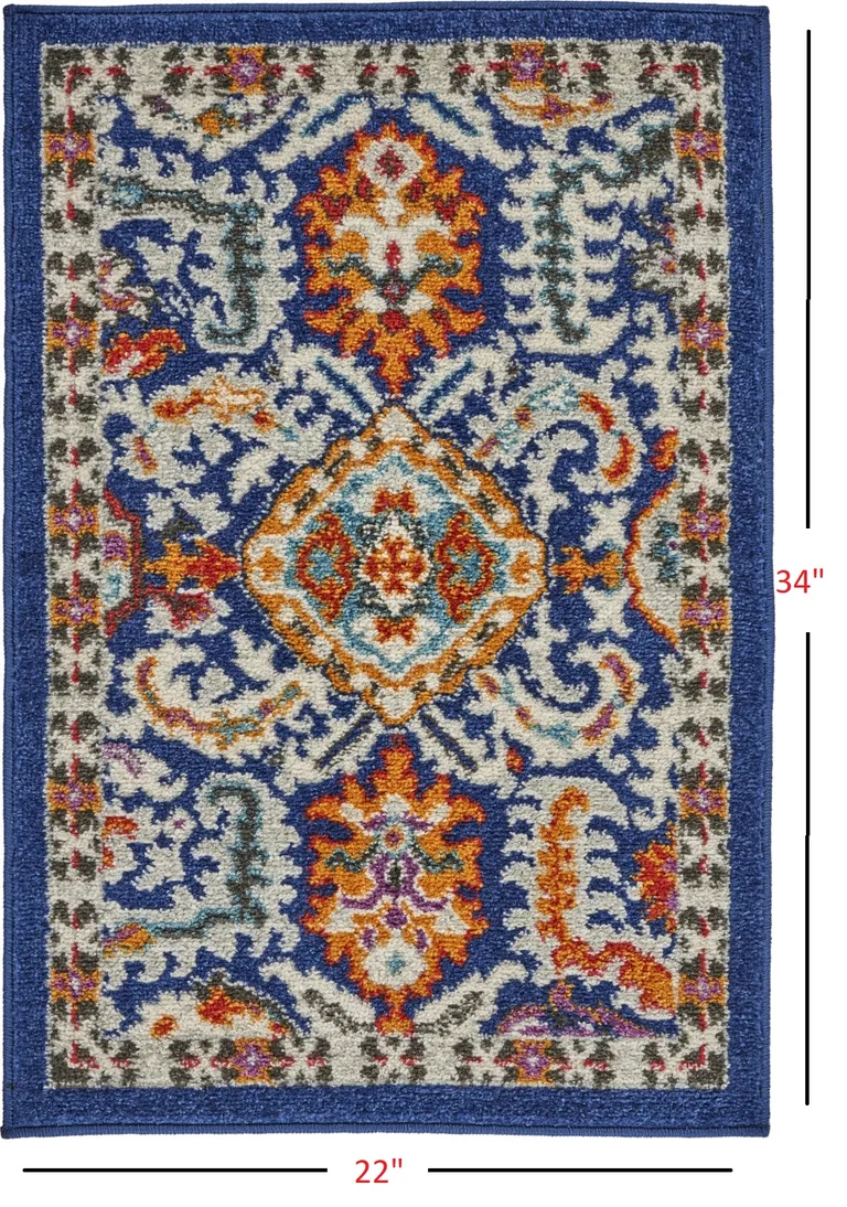 Blue and Gold Intricate Scatter Rug Photo 3