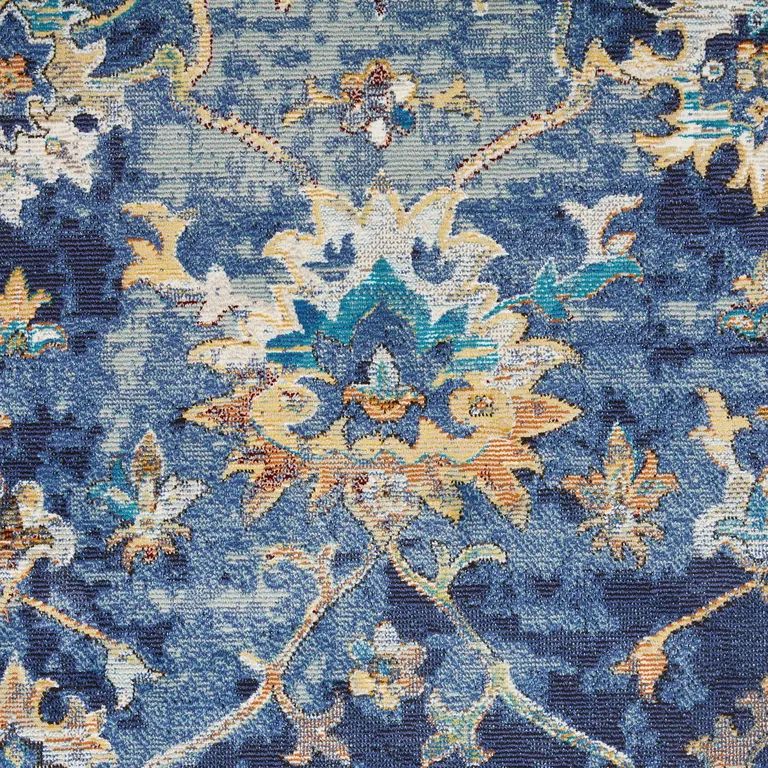 Blue and Gold Jacobean Area Rug Photo 2