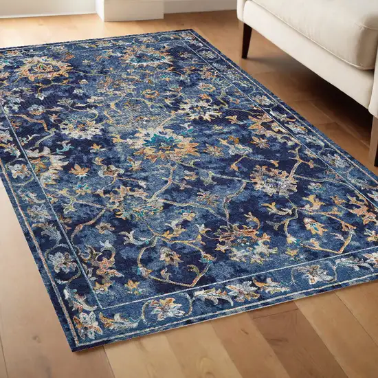 Blue and Gold Jacobean Area Rug Photo 2