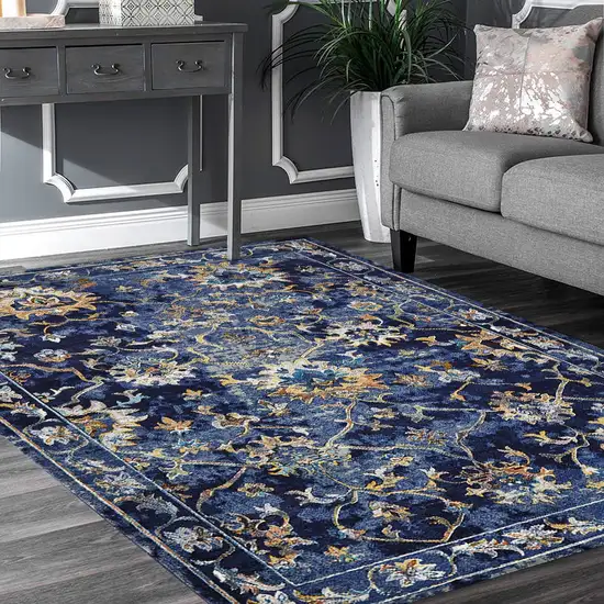 Blue and Gold Jacobean Area Rug Photo 8