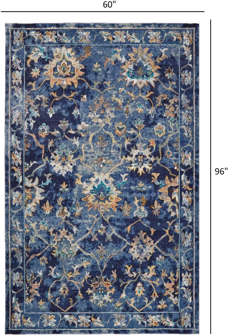 Blue and Gold Jacobean Area Rug Photo 4