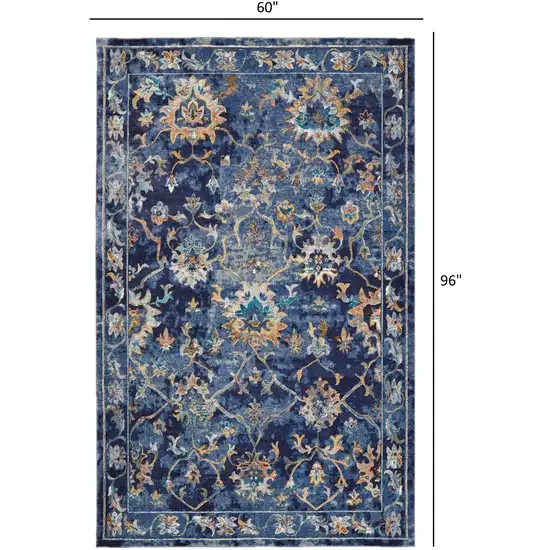 Blue and Gold Jacobean Area Rug Photo 4