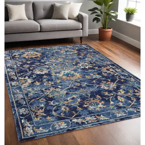 Blue Aqua and Gold Floral Area Rug Photo 1