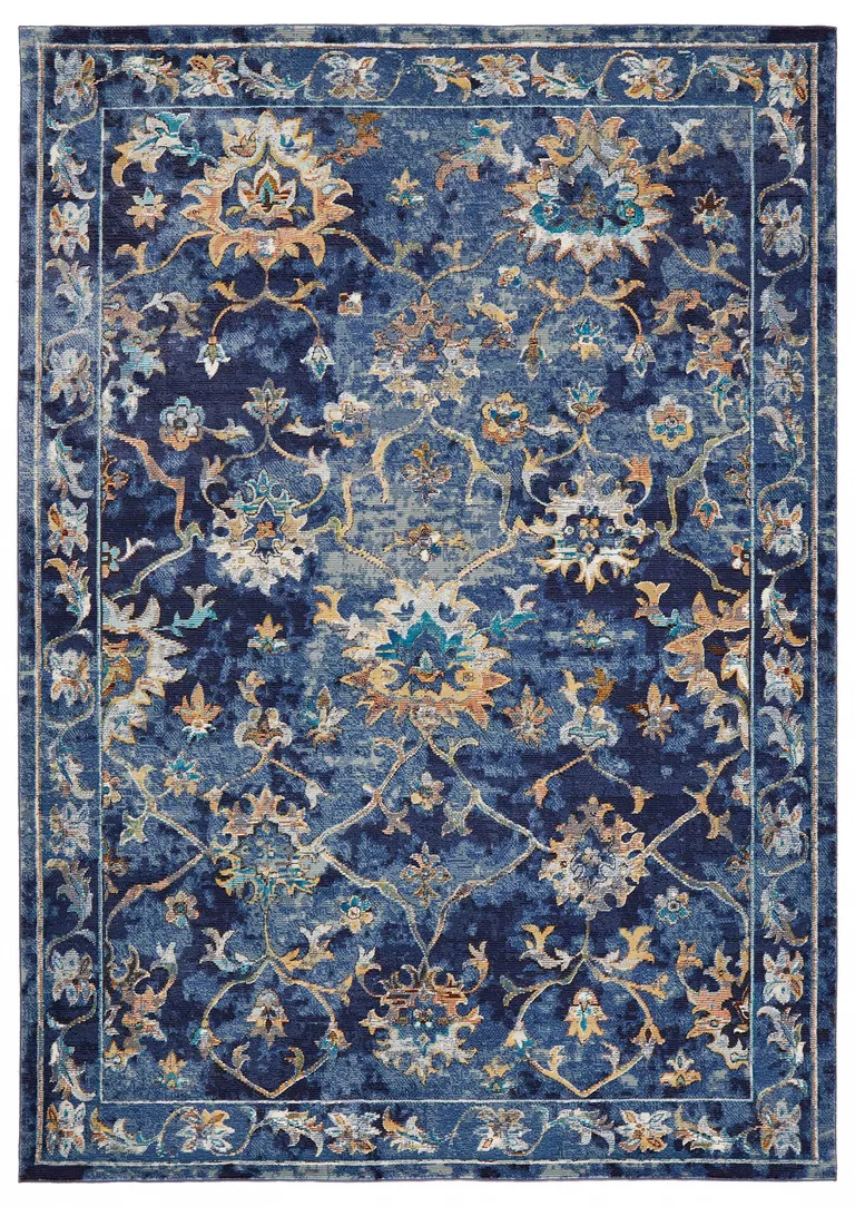 Blue and Gold Jacobean Area Rug Photo 1