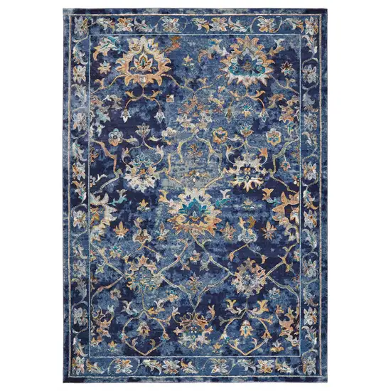 Blue and Gold Jacobean Area Rug Photo 1