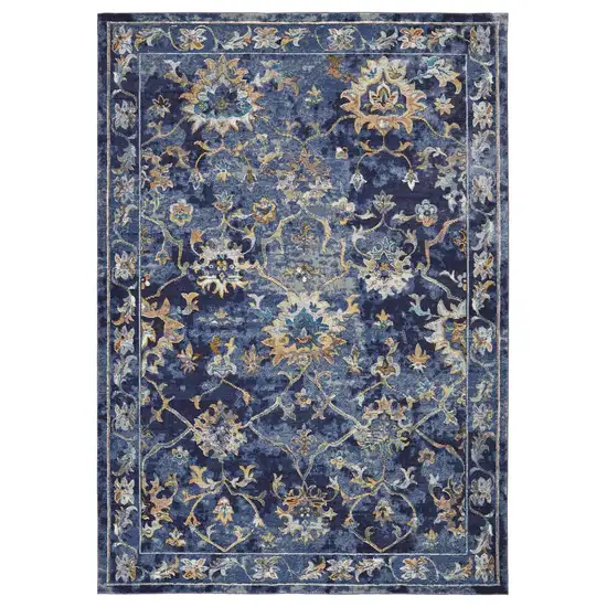 Blue Aqua and Gold Oriental Distressed Area Rug Photo 8