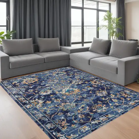 Blue Aqua and Gold Oriental Distressed Area Rug Photo 1