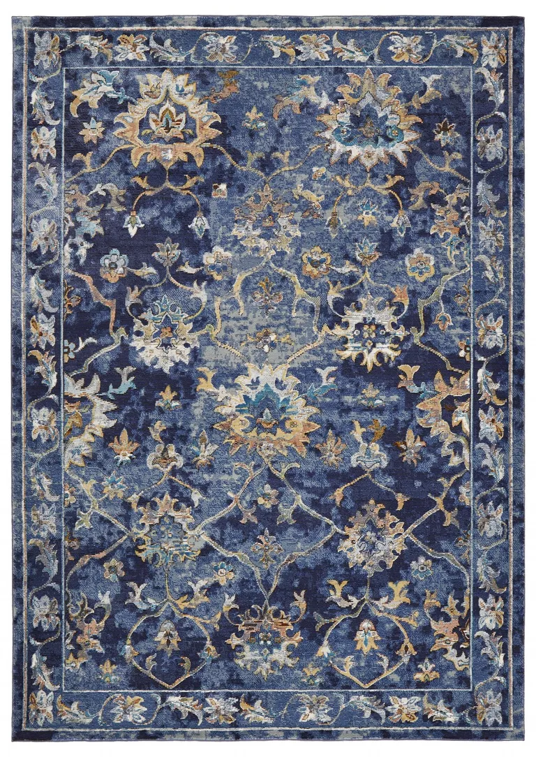 Blue and Gold Jacobean Area Rug Photo 1