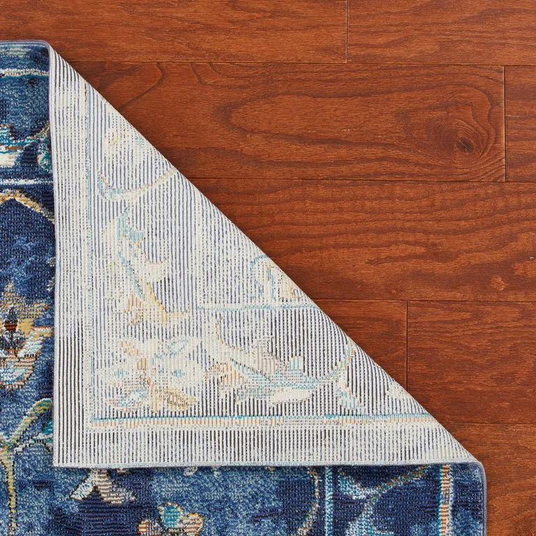 Blue and Gold Jacobean Runner Rug Photo 3