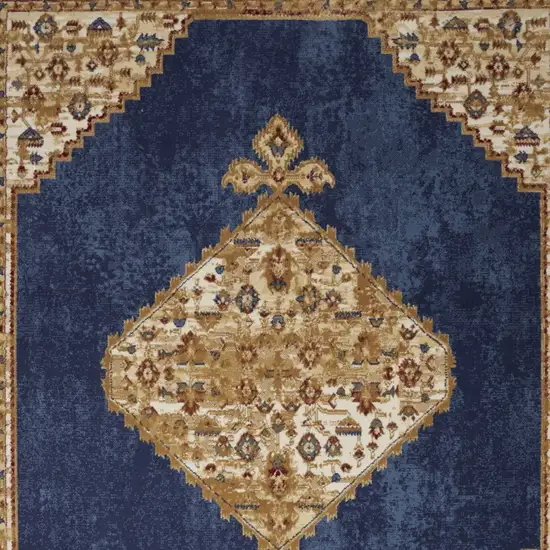 Blue and Gold Medallion Power Loom Distressed Area Rug Photo 8