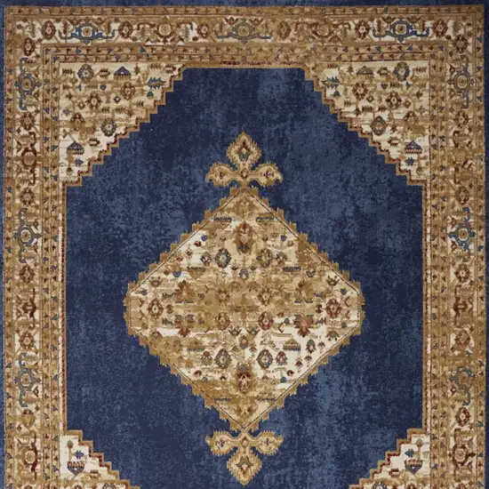 Blue and Gold Medallion Power Loom Distressed Area Rug Photo 9