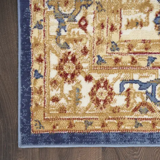 Blue and Gold Medallion Power Loom Distressed Area Rug Photo 4